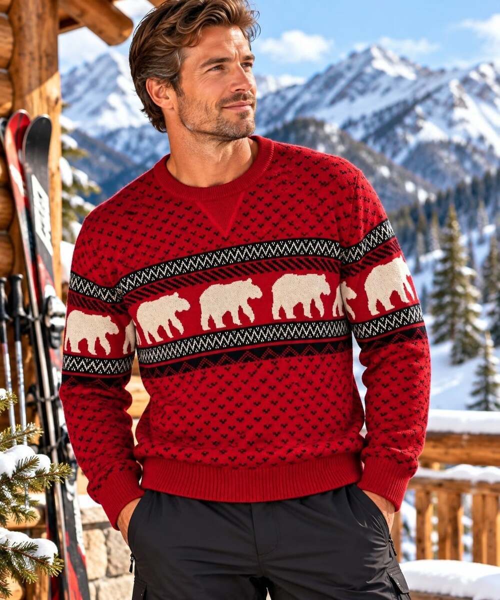 Chaps Holiday Polar Bear Red Crewneck Ski Lodge NWOT Sweater. Mens Med